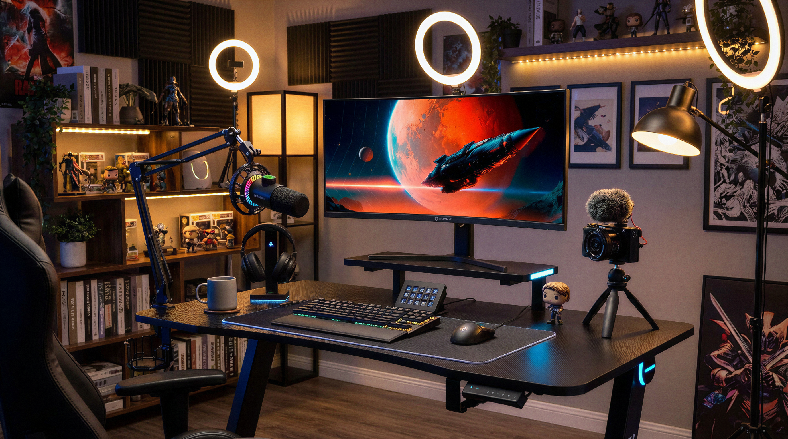 Ambiente de streamer com equipamentos de transmissão